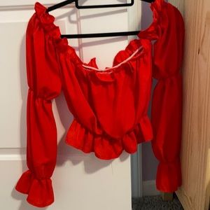 Off the shoulder red top